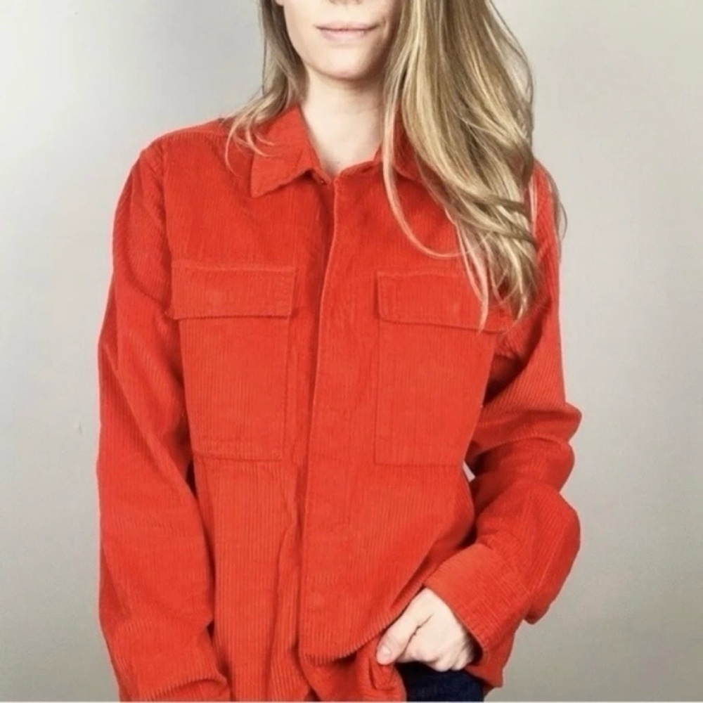 American Eagle Shacket Corduroy Jacket Large Red Orange Fall